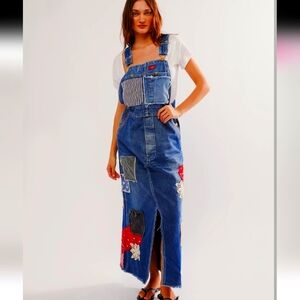 Free People X Tricia Fix Patchwork Denim overall dress Sz L/XL